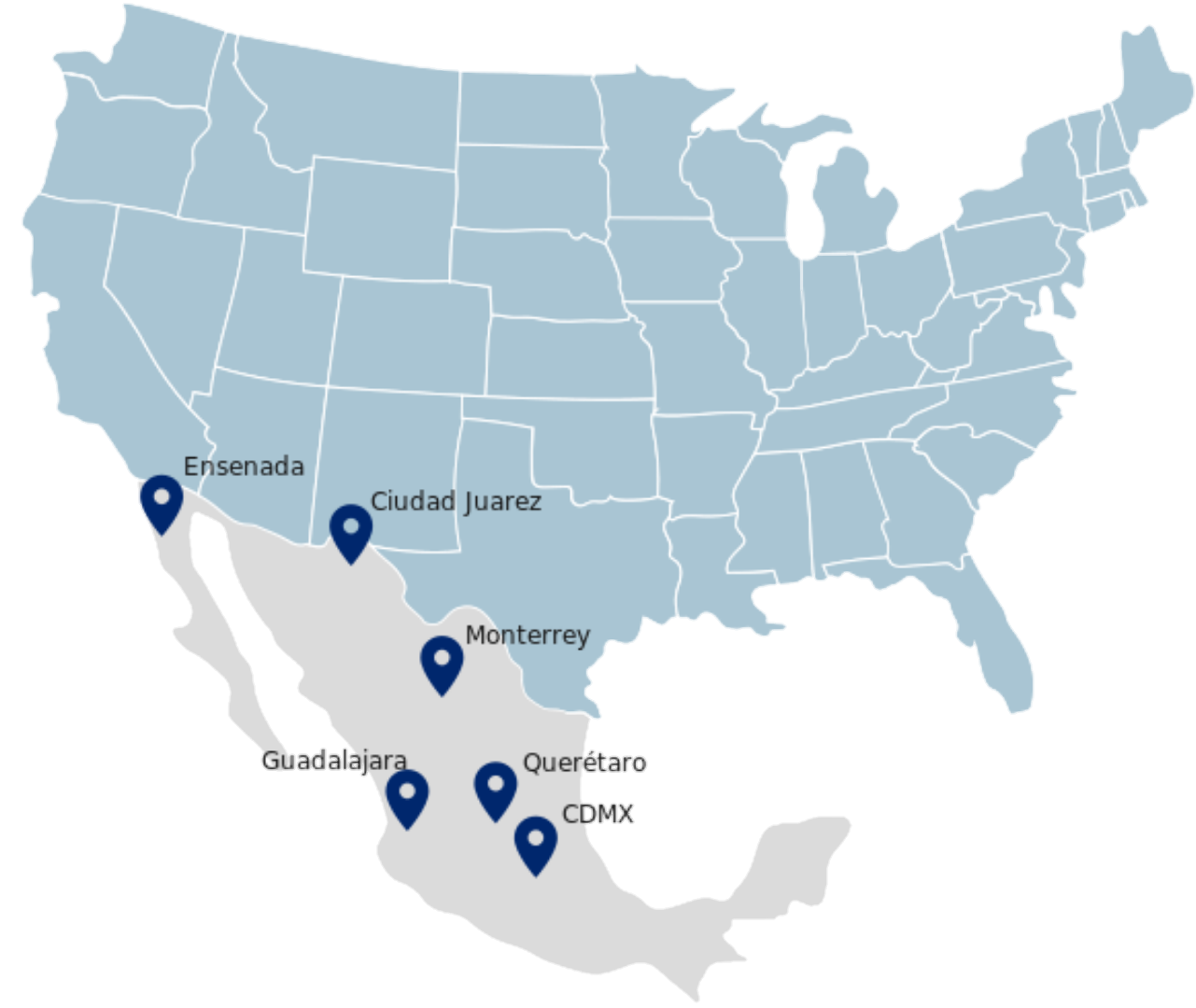 Mapa de Estados Unidos y México